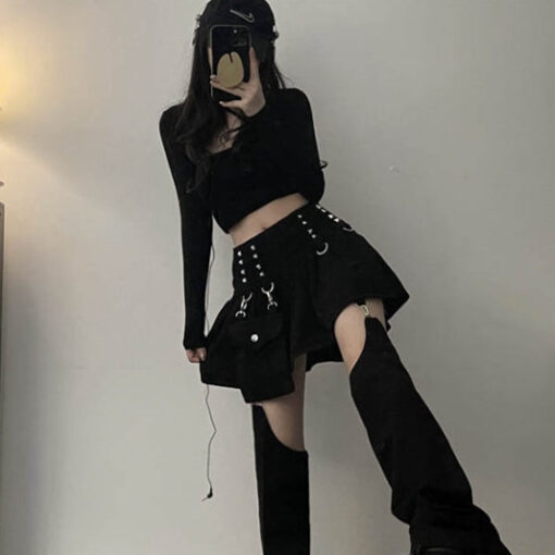 Black Skirt With Mini Bag Purse Metal Rivets