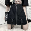 Black Skirt With Zipper Sling Pockets With Buckles