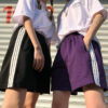 Black Summer Shorts White Side Stripes - Harajuku