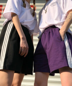 Black Summer Shorts White Side Stripes - Harajuku