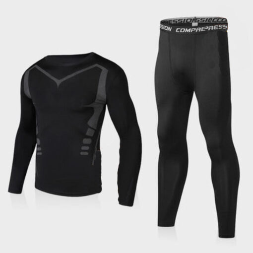 Black Thermal Underwear Cycling Running Fishing Suit Long Sleeve Plus Pants