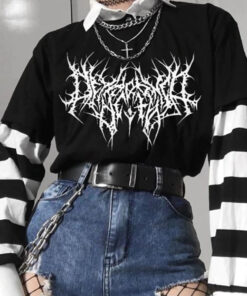 Black Tshirt Gothic Ornament Punk Style - Harajuku