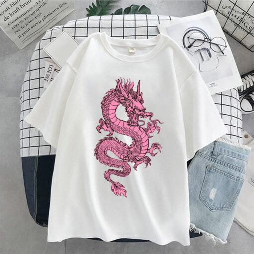 Black Unisex T-shirt Pink Dragon Print
