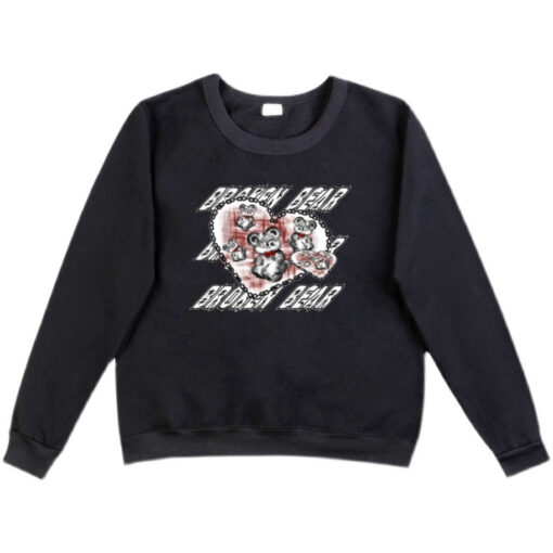 Black Velvet Soft Sweatshirt Print Love Bear - Harajuku