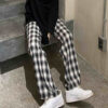 Black White Loose Straight Plaid Pants - Harajuku