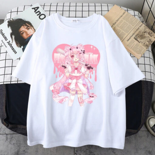 Black White Pink T-shirt Print Yami Kawaii Pills - Harajuku