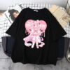 Black White Pink T-shirt Print Yami Kawaii Pills - Harajuku