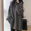 Black White Striped Long Loose Oversized Sweater