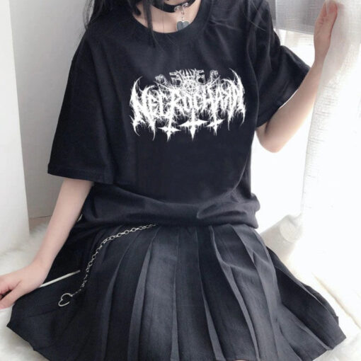 Black White T-shirt Dark Gothic - Harajuku