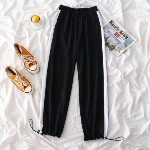 Black White Tracksuit Crop Top Pants With Stripe