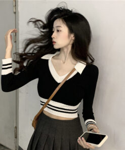Black and White Striped Sweater Bodycon Top