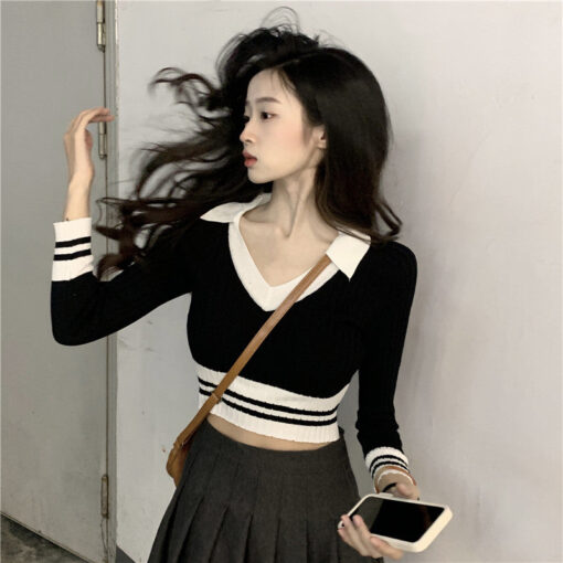 Black and White Striped Sweater Bodycon Top