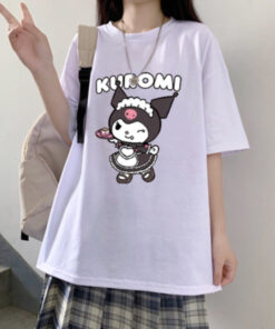 Black and White T-shirt Print Kuromi Tea Party - Harajuku