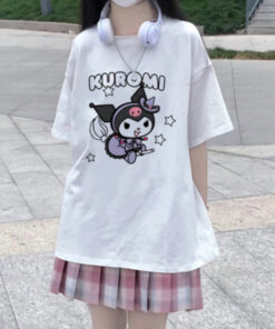 Black and white Kuromi printed Tshirt On the Broom - Harajuku