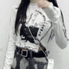Blouse Black White Subculture Punk Style Stitches Inside Out