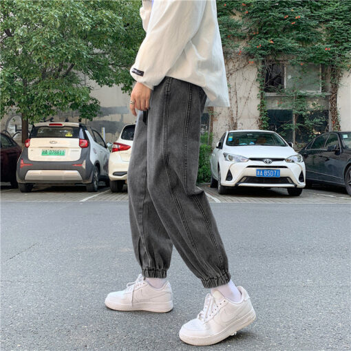 Blue Gray Elasticated Jeans New York Style - Harajuku
