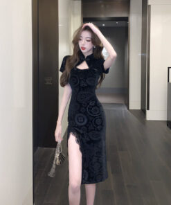 Bodycon Black Dress Geisha cheongsam
