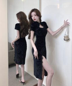 Bodycon Black Dress Geisha cheongsam