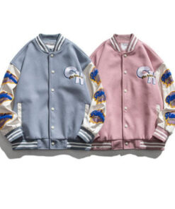 Bomber Jacket Gray Pink Jacket Racing Patches