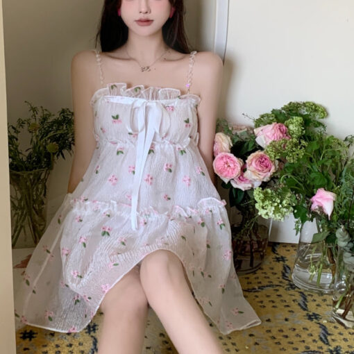 Britelli Dress Bugle Puff Skirt Embroidery Flowers - Harajuku