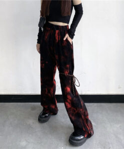 Casual Pants Black Red Gradient - Harajuku