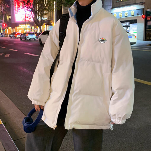 Checkered Black Brick Beige Reversible Jacket Cotton Winter - Harajuku