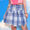 Checkered Blue Kawaii Skirt Pleats Metal Buckles