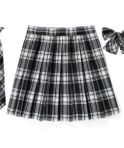 Checkered Skirt 48cm Plus Tie Pls Butterfly College Student Uniform