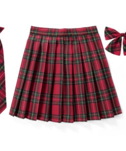 Checkered Skirt 48cm Plus Tie Pls Butterfly College Student Uniform