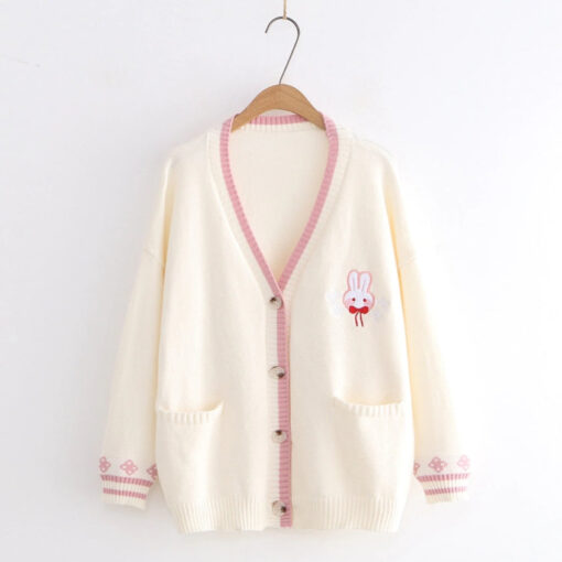 Cotton Cute Kawaii Soft Cardigan Bunny Print - Harajuku