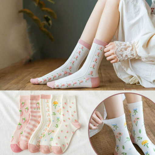Cotton Kawaii Japanese Socks Print Strawberry - Harajuku