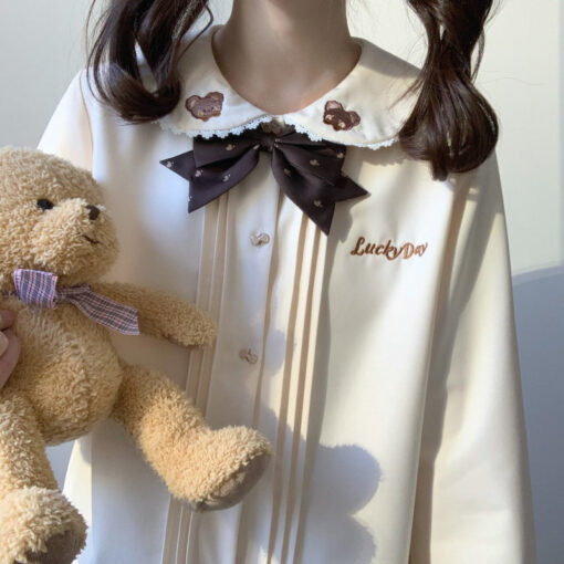 Cute Blouse Kawaii Design Rabbit Bear Happy Day