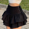 Dark Academia Side Lace Pleated Mini Skirt - Harajuku
