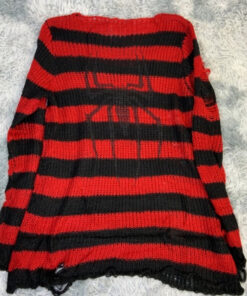 Dark Goth Streetwear Striped Knit Sweater Ripped Holes - Harajuku