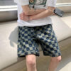 Denim Shorts Checkered New York Style - Harajuku