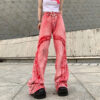 Flared Red Jeans Gradient Boiled Seams Outside Punk Pants