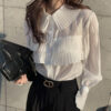 French Blouse White Or Khaki Ruffled Collar And Cuffs