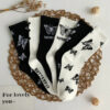 Gothic Grunge Black White Socks Butterfly Print - Harajuku