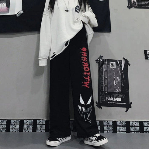 Grunge Punk Graffiti Print Pants Venom Print