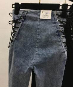 High Waist Skinny Jeans With Zipper Lace Up - Harajuku