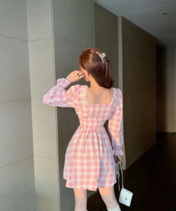 Hit Black Pink Plaid Fitted Dress - Harajuku