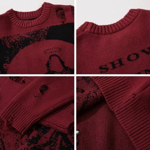 Hole Knitted Sweater Lifesaving Print Punk Harajuku - Harajuku