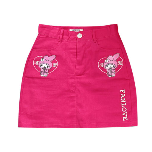 Hot Pink Sanrio Print Straight Mini Skirt