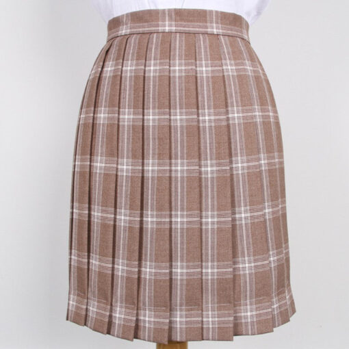 Japanese School Plaid Pleated Beige Skirt - Harajuku