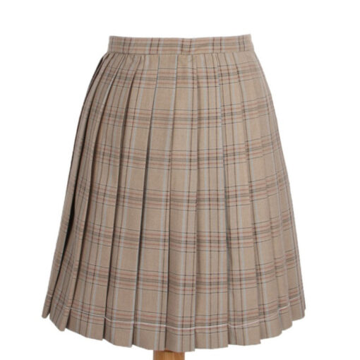 Japanese School Plaid Pleated Beige Skirt - Harajuku