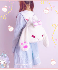 Japanese White Plush Lolita Rabbit Backpack - Harajuku