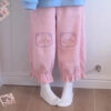 Kawaii Style Micro Velvet Pink Pants Embroidery Cute Bears - Harajuku
