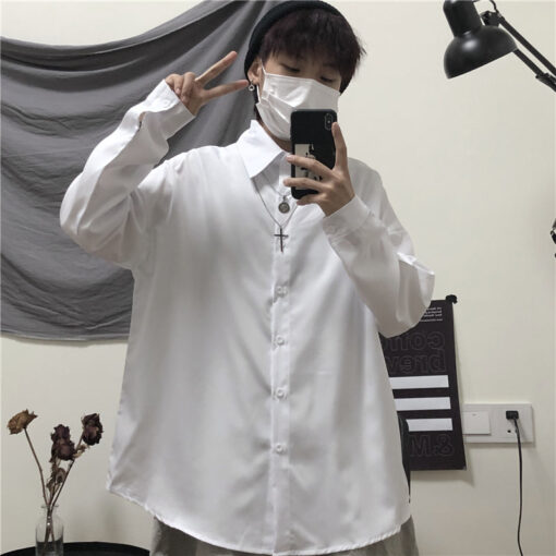 Loose Black Shirt Gopnik Hong Kong Style White Shirt