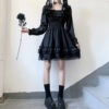 Mini Black Dress Long Short Sleeve - Harajuku