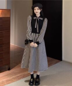 Modest Fashion Dress Black White Checkerboard